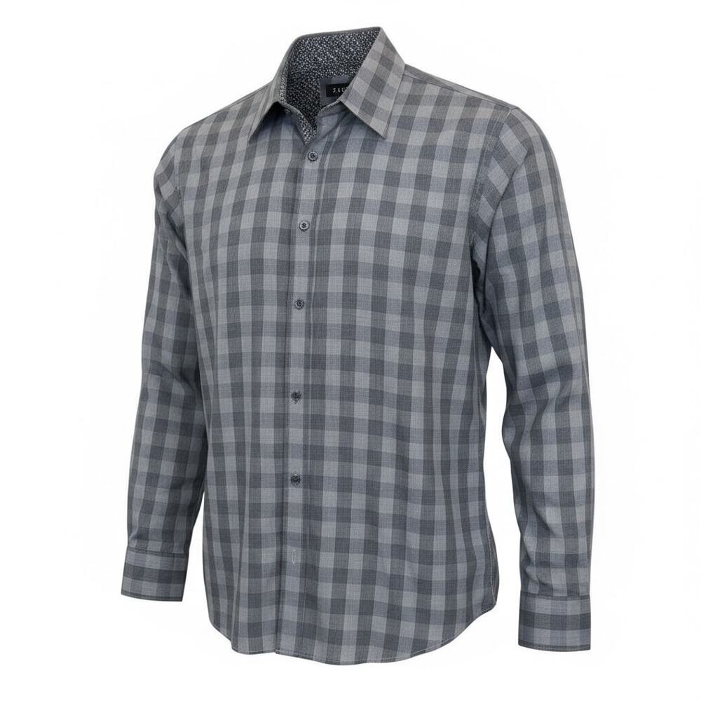 EUC Zagiri Men’s Every Day Plaid Grey Button Front Long Sleeve Shirt Size Large